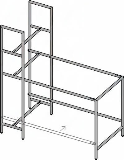 Стол УНИВЕРСАЛ на металлокаркасе с приставным стеллажом 1350х1200х640мм черный