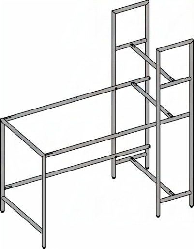 Стол УНИВЕРСАЛ на металлокаркасе с приставным стеллажом 1350х1200х640мм черный