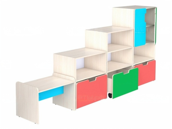 Стенка для группы детского сада для игрушек дуб молочный цветной