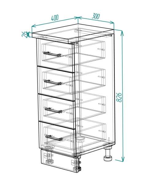 Тумба разделочная с ящиками 300*400 МДФ глянец