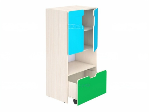 Стеллаж для игрушек и игровых материалов 4-ярусный  закрытый с нишей цветной
