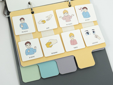 Комплект из 8 Коммуникативных книг с карточками PECS/ПЭКС (Большие)серые