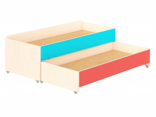 Кровать двухъярусная выкатная для детских садов дуб молочный цветная