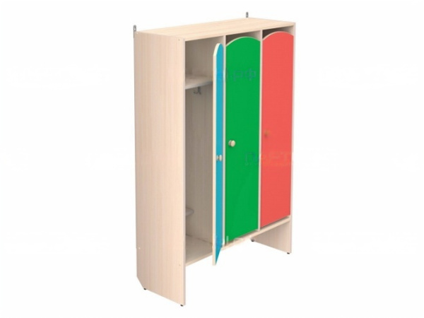 Шкафчик для детского сада для раздевалок 3-секционный дуб молочный цветной