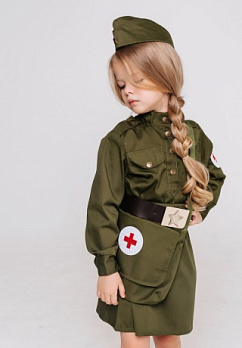 Костюм Военная медсестра: гимнастерка, юбка, пилотка, ремень, сумка, размер 134-68 