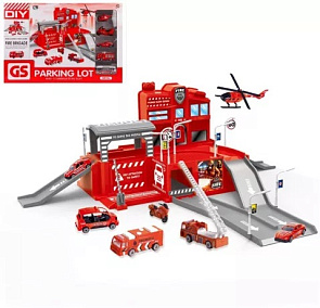 Игровой набор Пожарная станция, автотехника 4шт., вертолет 1шт., аксессуары, МИКС 